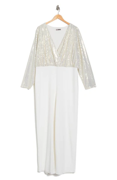 By Design Sandra Dico Dot Sequin Long Sleeve Jumpsuit In Gardenia