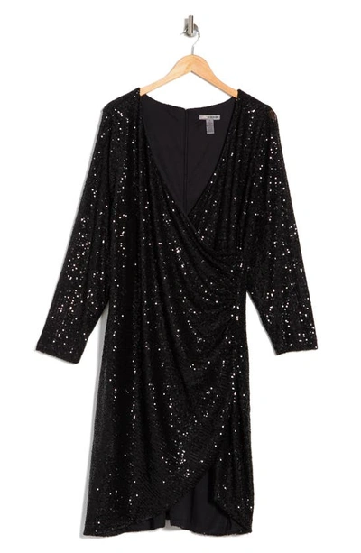 Shop By Design Frances Sequin Side Ruched Wrap Mini Dress In Black