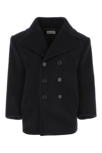 Saint Laurent Cappotto Oversize In Lana Blu Navy Donna In Blue