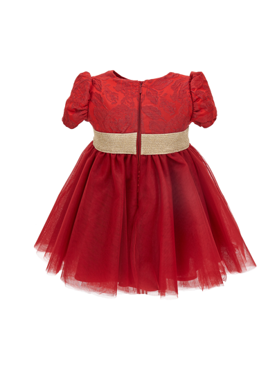 Shop Monnalisa Brocade And Tulle Dress In Ruby Red