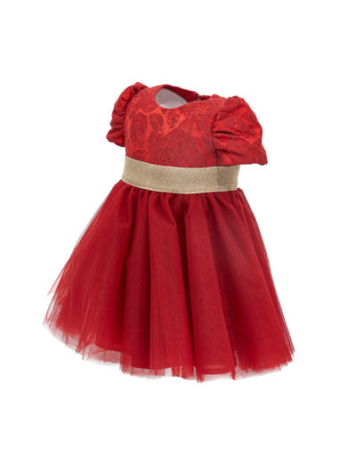 Shop Monnalisa Brocade And Tulle Dress In Ruby Red