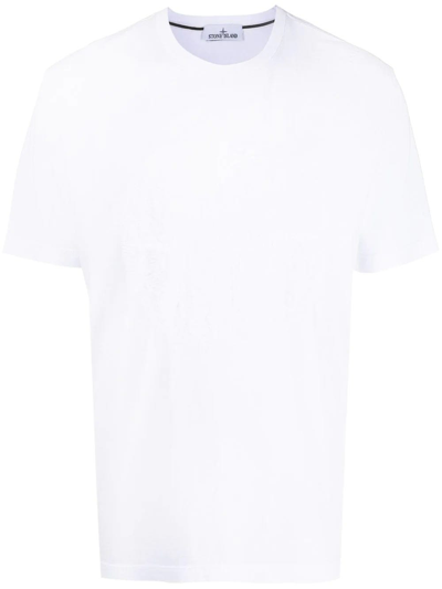 Shop Stone Island White Cotton T-shirt Embroidered With Ton Sur Ton Compass Logo