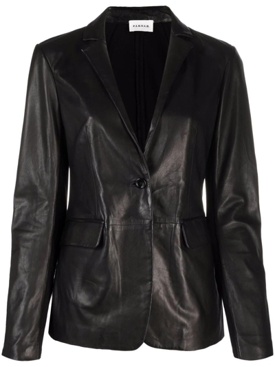 Shop P.a.r.o.s.h Black Single-breasted Leather Blazer With Viscose Back In Nero