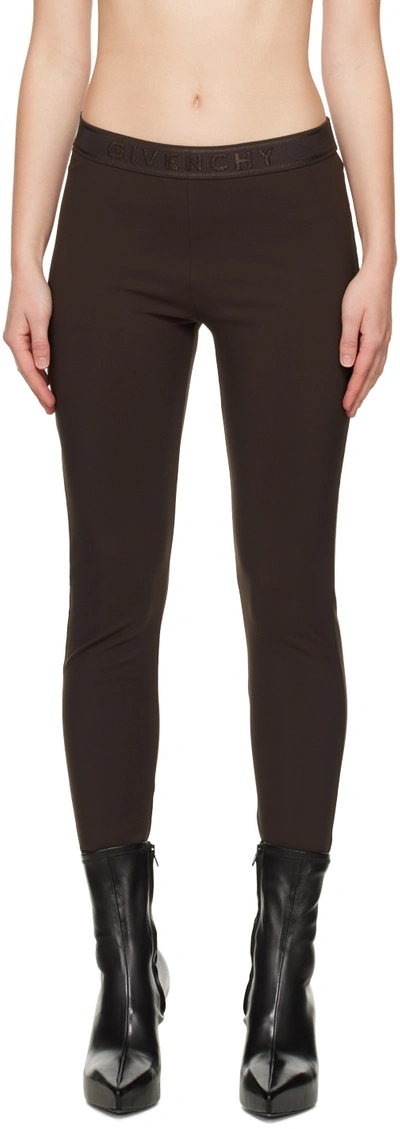 Shop Givenchy Brown Embroidered Leggings In 200 Brown