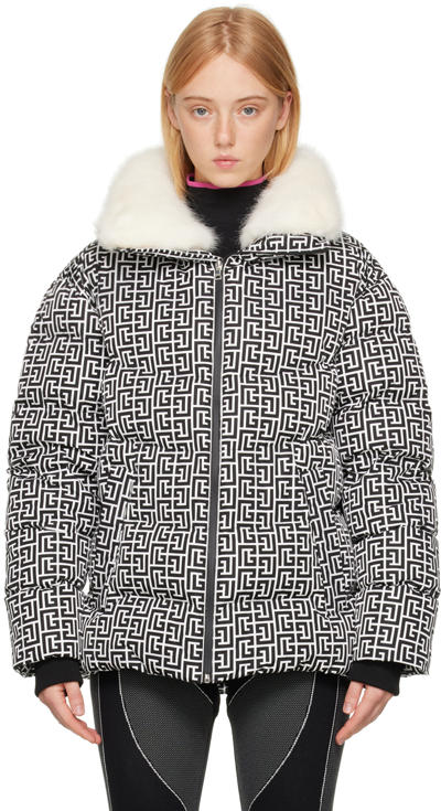 Balmain Faux Fur-trimmed Quilted Printed Shell Coat In Eab Noir/blanc |  ModeSens