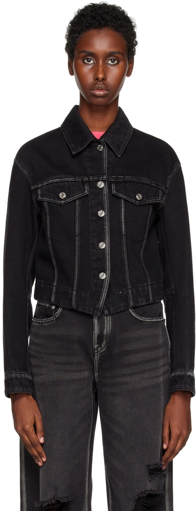 We11 Done Black V-line Denim Jacket In Black