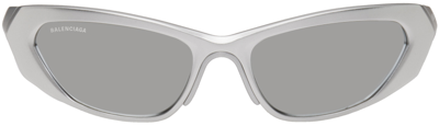 Shop Balenciaga Silver Oval Sunglasses In 002 Silver