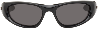 Shop Bottega Veneta Black Cone Wraparound Sunglasses In 001 Shiny Black