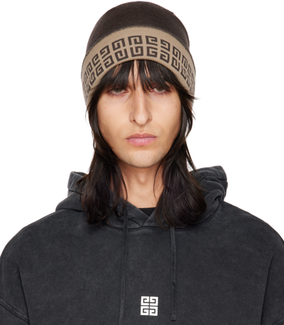 Shop Givenchy Brown 4g Reversible Beanie In Brown/ Beige