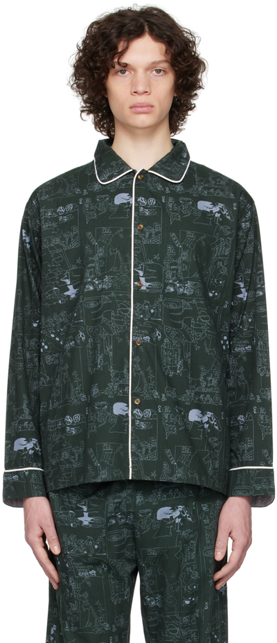 Shop Brain Dead Green Hedgehog Pyjama Shirt In Forest Green
