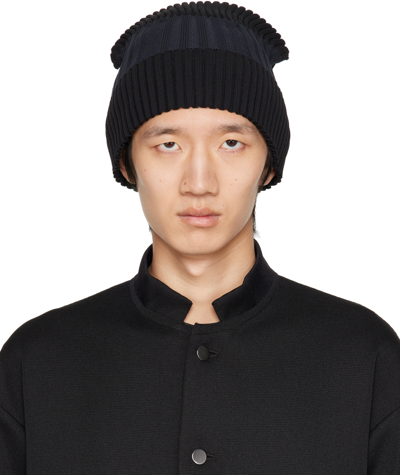 Shop Cfcl Ssense Exclusive Black & Navy Fluted Beanie In Black Navy