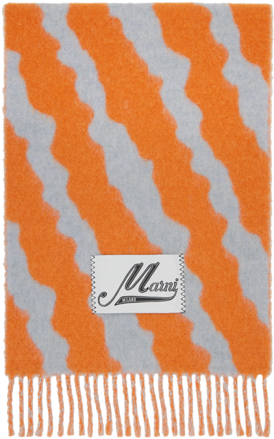 Shop Marni Orange & Gray Striped Scarf In Jqr21 Alkekengi