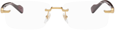 Shop Gucci Gold & Burgundy Rimless Rectangular Glasses In Gold-burgundy-transp