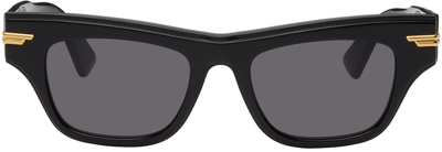 Shop Bottega Veneta Black Mitre Cat-eye Sunglasses In Black-black-grey