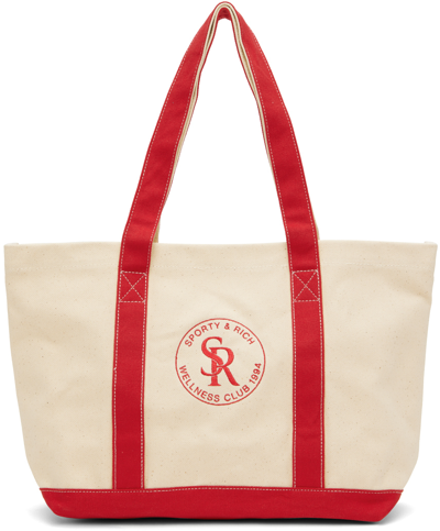 Shop Sporty And Rich Off-white Two Tone Tote In Natural/ruby