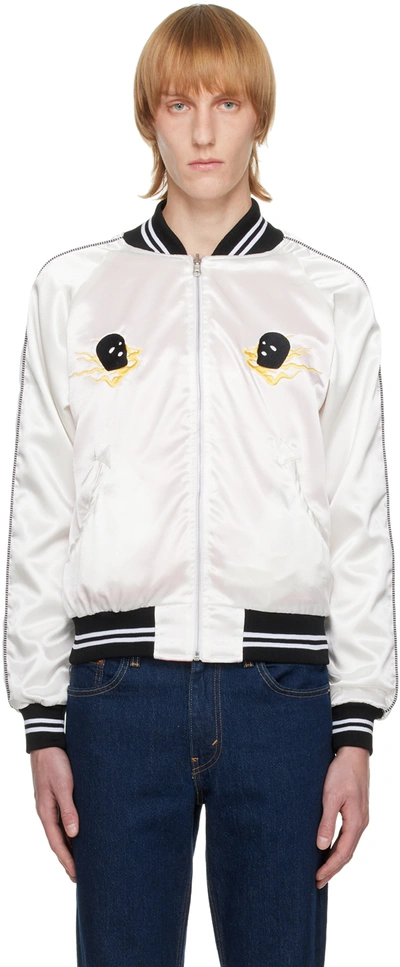 Shop Youths In Balaclava White Psycho Souvenir Reversible Bomber Jacket In 1 Cream