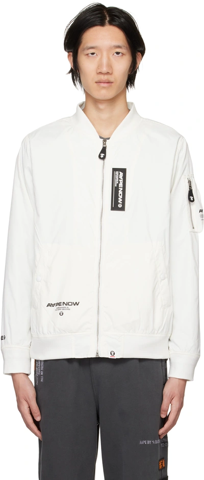 Shop Aape By A Bathing Ape Off-white Now Light Weight Bomber Jacket In Ivory