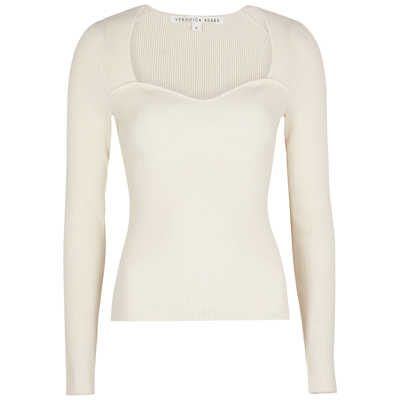 Shop Veronica Beard Gladys Ribbed Stretch-knit Top In Ivory