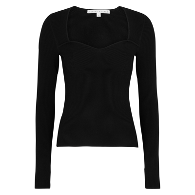 Shop Veronica Beard Gladys Ribbed Stretch-knit Top In Black