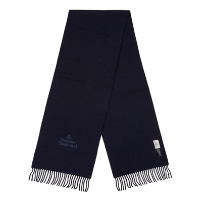 Shop Vivienne Westwood Embroidered Lambswool Scarf In Navy