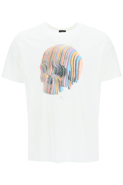 Shop Ps By Paul Smith Ps Paul Smith 'wooden Stripe Skull' Print T-shirt In White