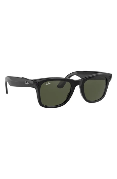 Shop Ray Ban Stories | Larger Wayfarer 53mm Smart Glasses In Black/ Dark Green