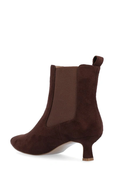 Journee Collection Pointed-toe Vegan Leather Bootie In Brown