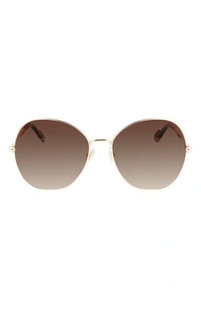Shop Lanvin Arpege 59mm Tinted Round Sunglasses In Gold/ Gradient Brown
