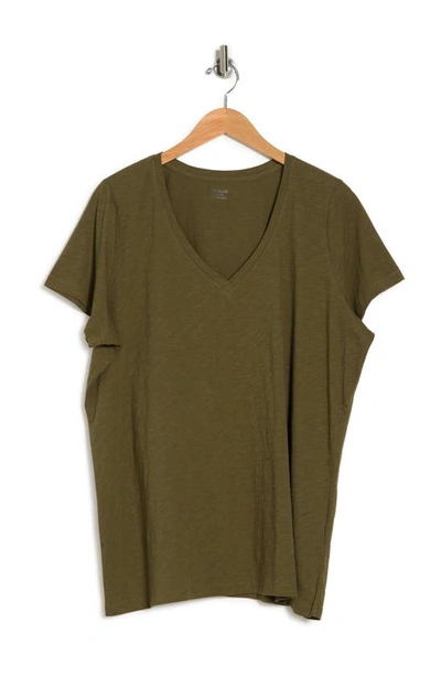 Shop Madewell Whisper Cotton V-neck T-shirt In Cargo Green