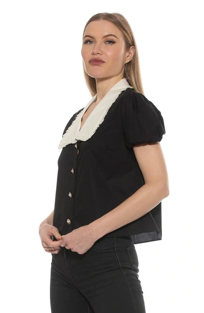 Shop Alexia Admor Sandra Short Sleeve Button-up Blouse In Black