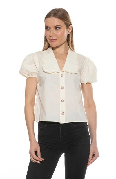 Shop Alexia Admor Sandra Short Sleeve Button-up Blouse In Ivory