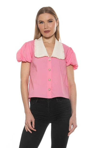 Shop Alexia Admor Sandra Short Sleeve Button-up Blouse In Pink