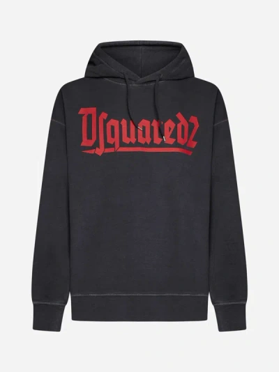 Shop Dsquared2 Logo Cotton Hoodie In Anthracite