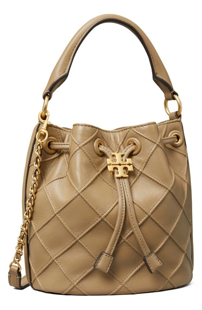 Shop Tory Burch Small Fleming Soft Leather Bucket Bag In Pebblestone