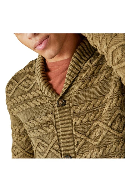Shop Lucky Brand Shawl Collar Cable Stitch Cardigan In Drk Olive Acid Wash