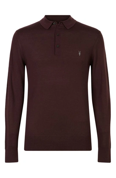 Shop Allsaints Mode Long Sleeve Wool Polo In Beaujolais Red