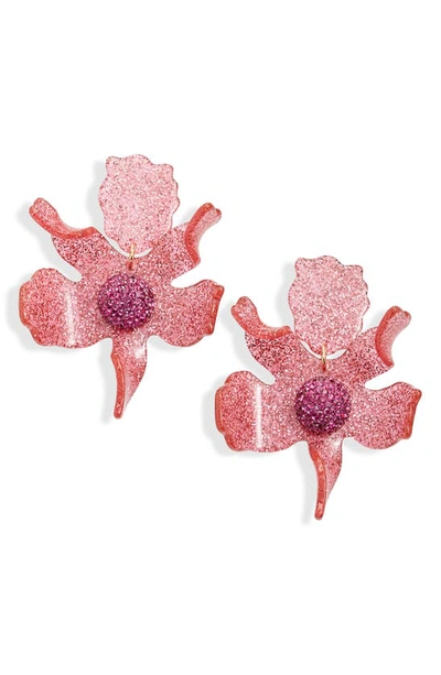 Shop Lele Sadoughi Crystal Lily Drop Earrings In Diva Pink