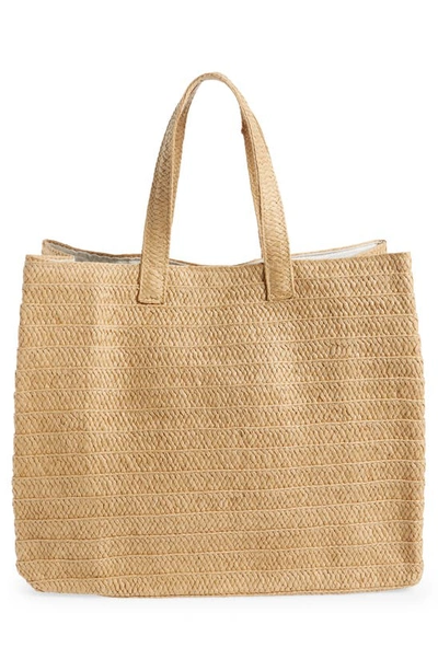 Shop Btb Los Angeles Salty As A Beach Straw Tote In Sand Pink Rainbow
