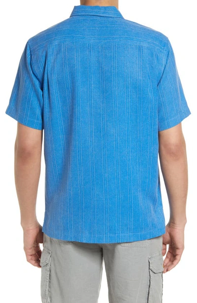 Shop Tommy Bahama Bali Border Floral Jacquard Short Sleeve Silk Button-up Shirt In Techno