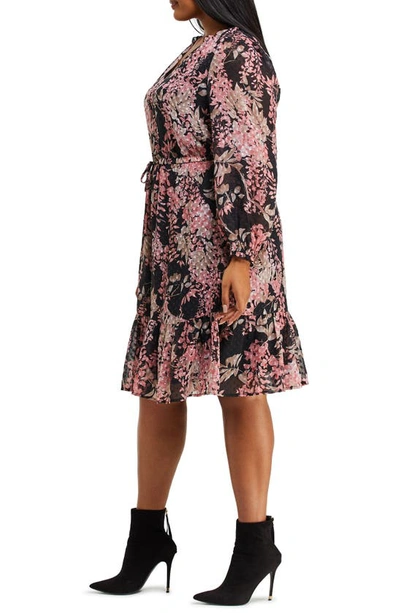 Shop Estelle Harlequin Floral Long Sleeve Dress In Print
