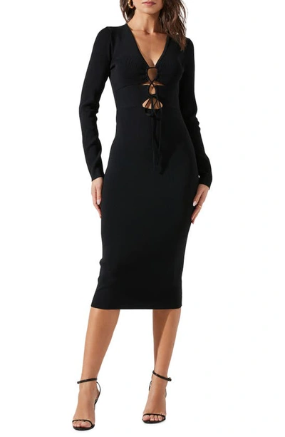Shop Astr Jovie Cutout Long Sleeve Body-con Dress In Black