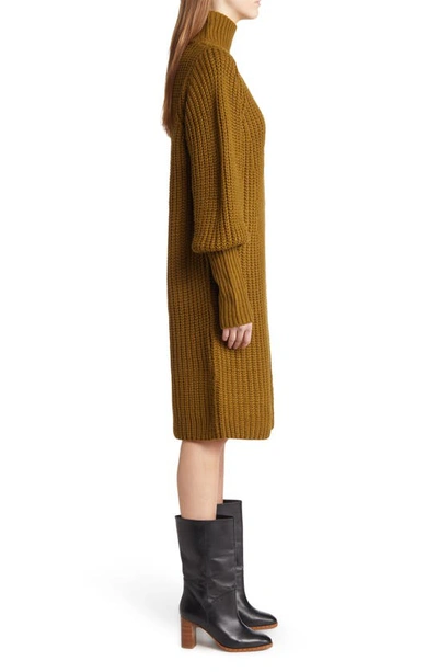 Shop Moon River Button Detail Turtleneck Long Sleeve Sweater Dress In Olive