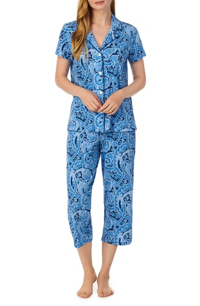 Lauren Ralph Lauren Print Short Sleeve Knit Pajama Set In Blue Print |  ModeSens