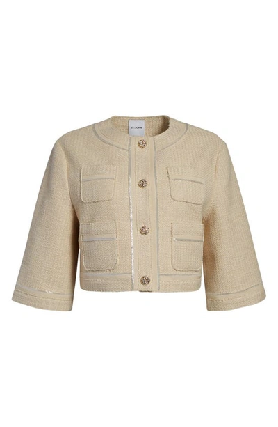 Shop St John Shimmer Tweed Crop Jacket In Beige Multi