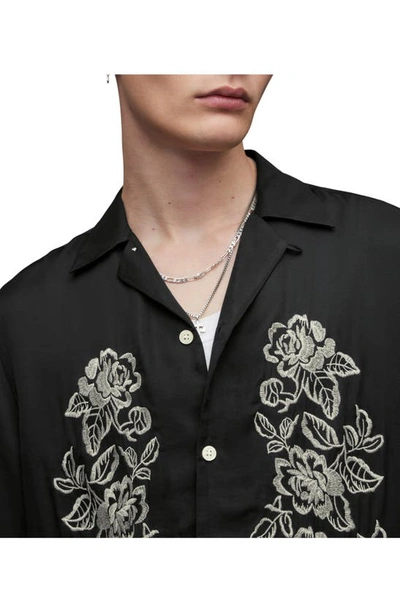 Shop Allsaints Missouri Short Sleeve Button-up Shirt In Jet Black/ Ecru