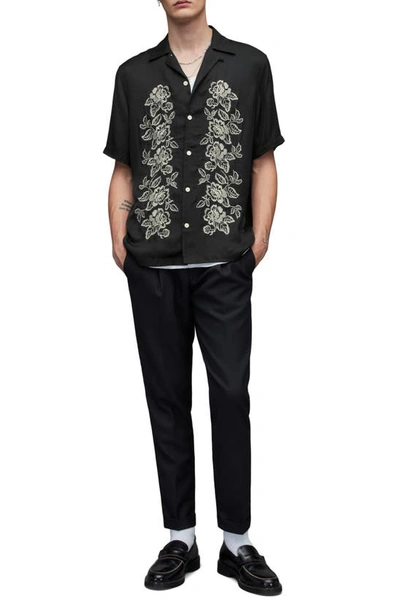 Shop Allsaints Missouri Short Sleeve Button-up Shirt In Jet Black/ Ecru