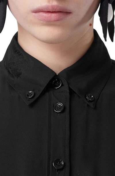 Shop Burberry Ivanna Equestrian Knight Jacquard Silk Button-down Blouse In Black Ip Pattern
