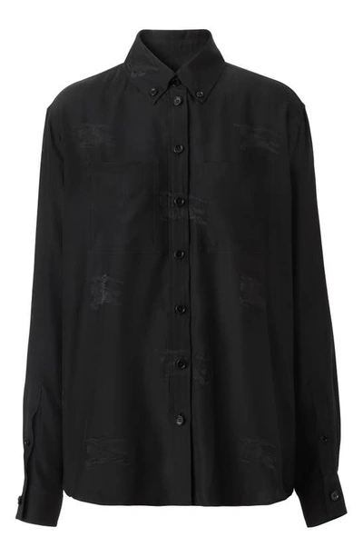 Shop Burberry Ivanna Equestrian Knight Jacquard Silk Button-down Blouse In Black Ip Pattern