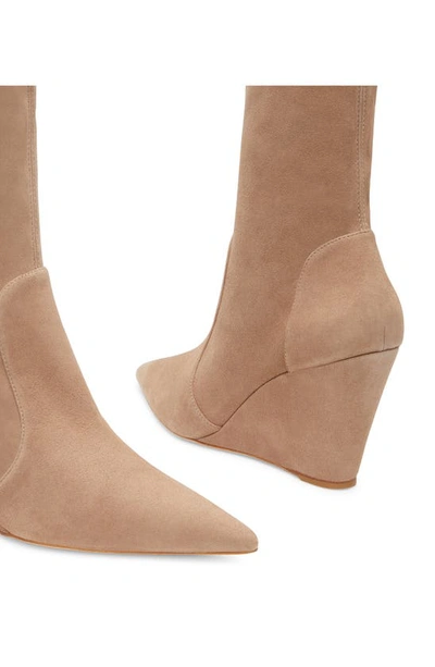 Shop Stuart Weitzman Stuart Wedge 85 Pointed Toe Sock Bootie In Cashmere