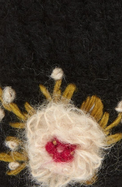 French Knot Mae Embroidered Fingerless Mohair & Wool Gloves In Black